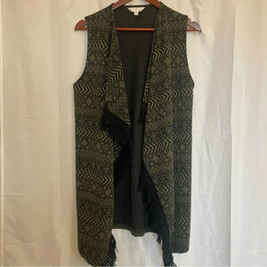 C Wonder Women’s Open Front Sleeveless Fringed Cardigan Kimono Geometric Pattern